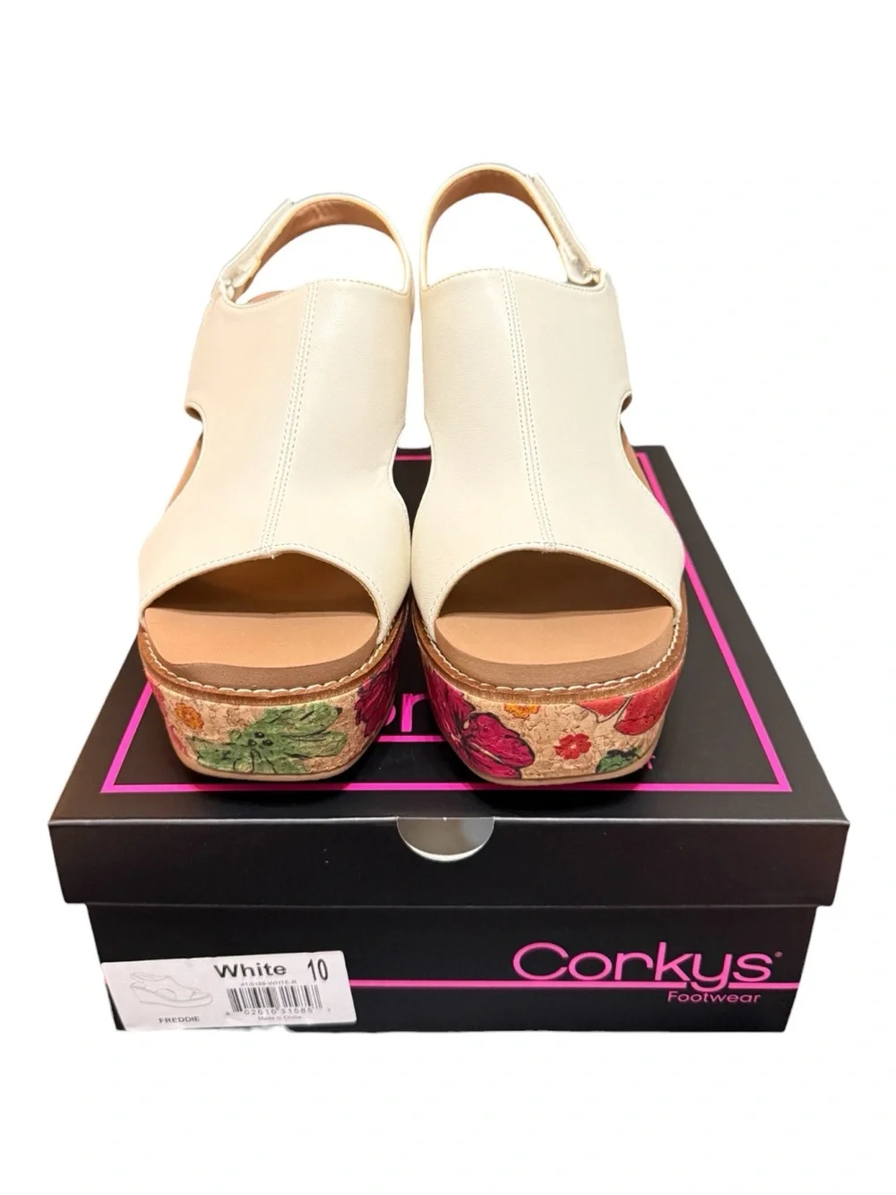 Corkys Freddy White Floral Cork Platform Sandals Size 10 NIB